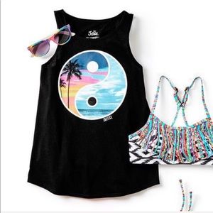 3/$15 Justice Black Glow Dark Ying Yang Tank Top